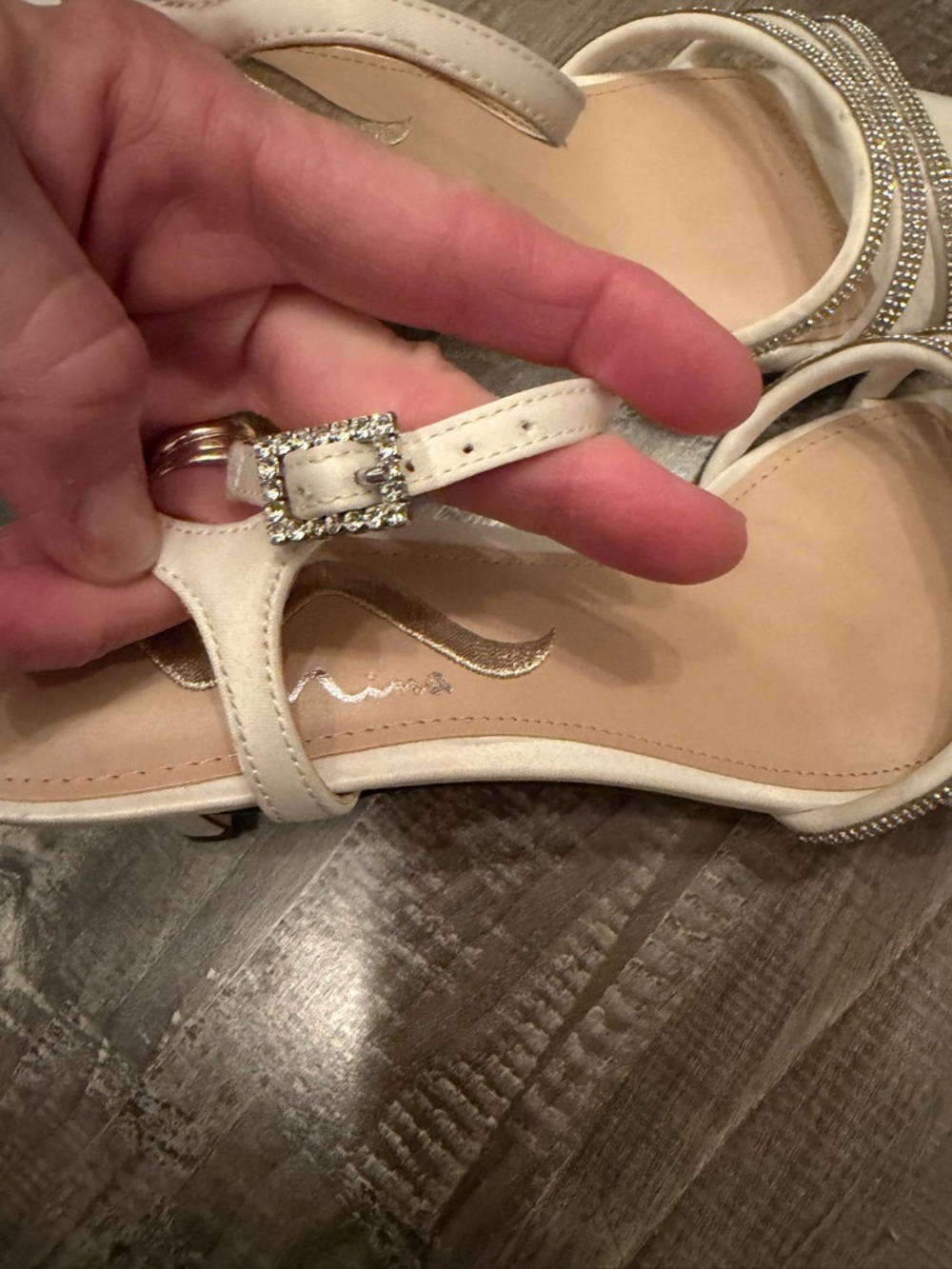 Ivory Rhinestone-Strap Slingback Heels - Picture 7 of 8